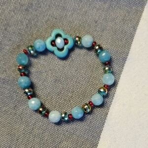 Turquoise Beaded Bracelet with Floral Accent